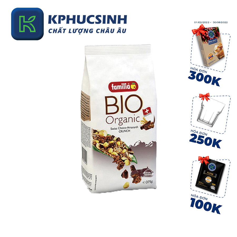 Ngũ cốc sạch hỗn hợp vị sô cô la Organic Choco - Amaranth Crunch hiệu Familia 375g